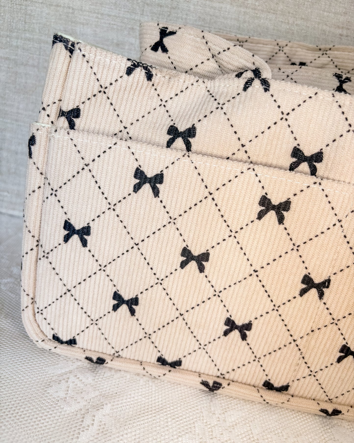 Hobbytas rib | beige met strikjes