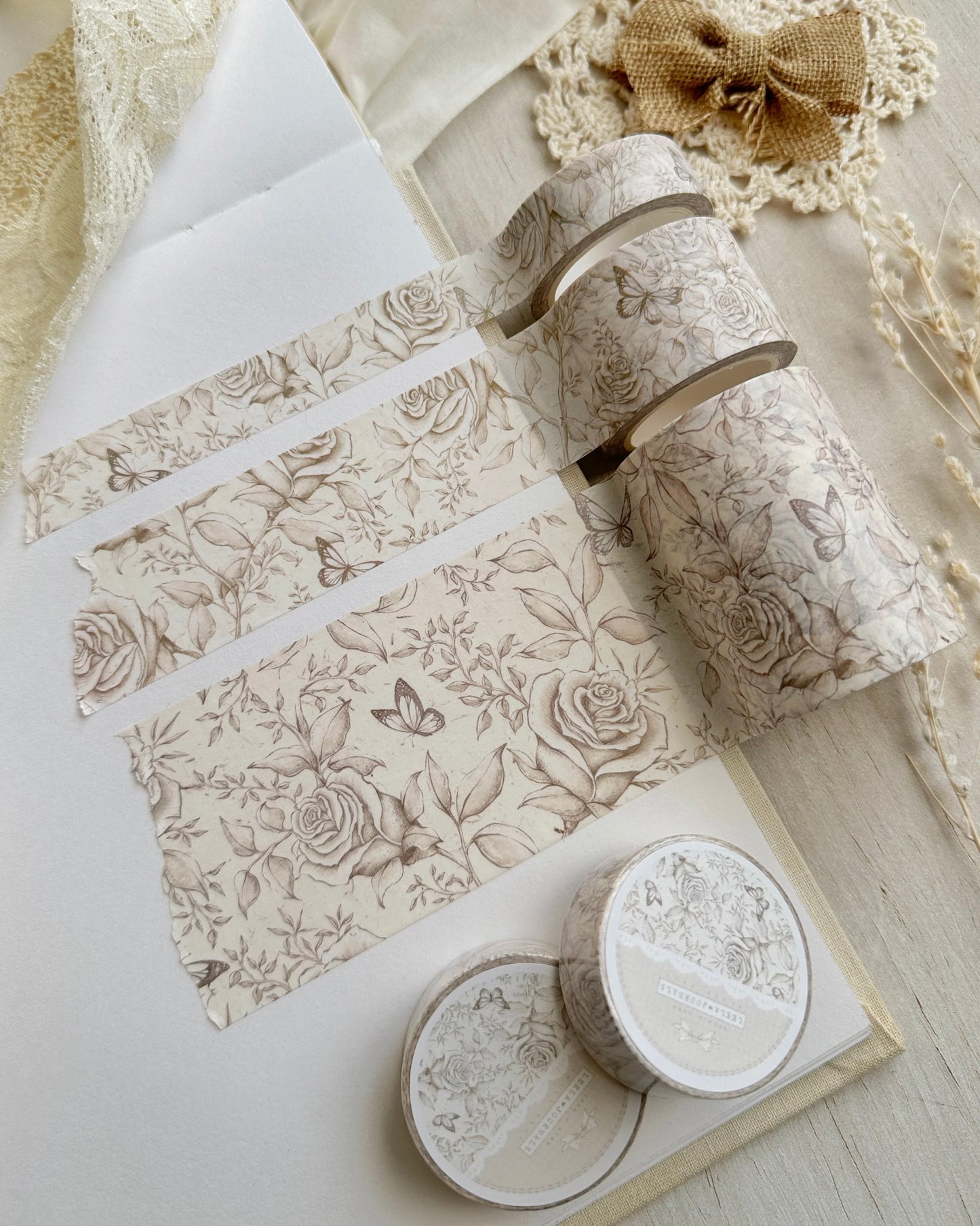 Washitape | White rose & butterflies | diverse maten