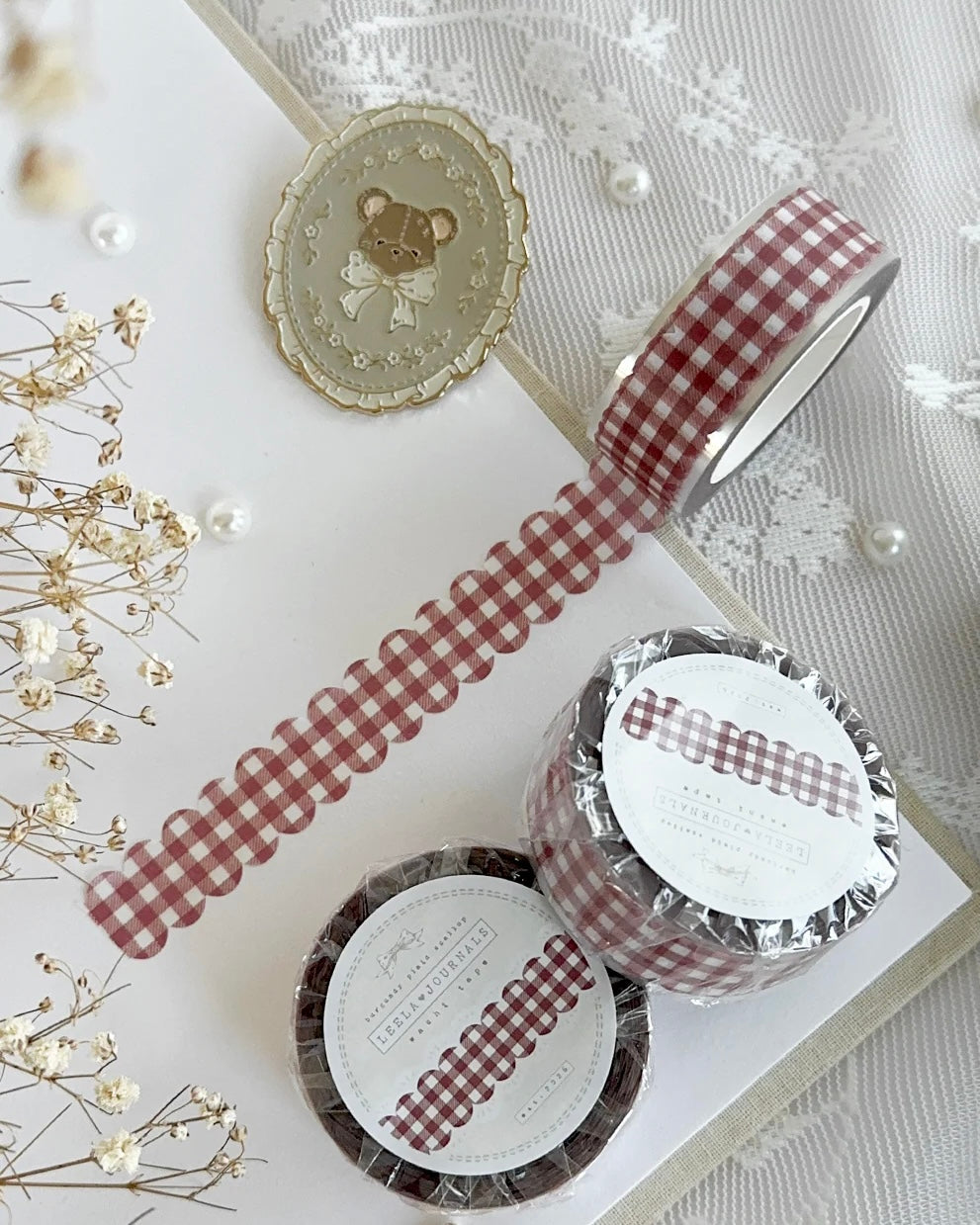 Washitape | scalloped plaid | red