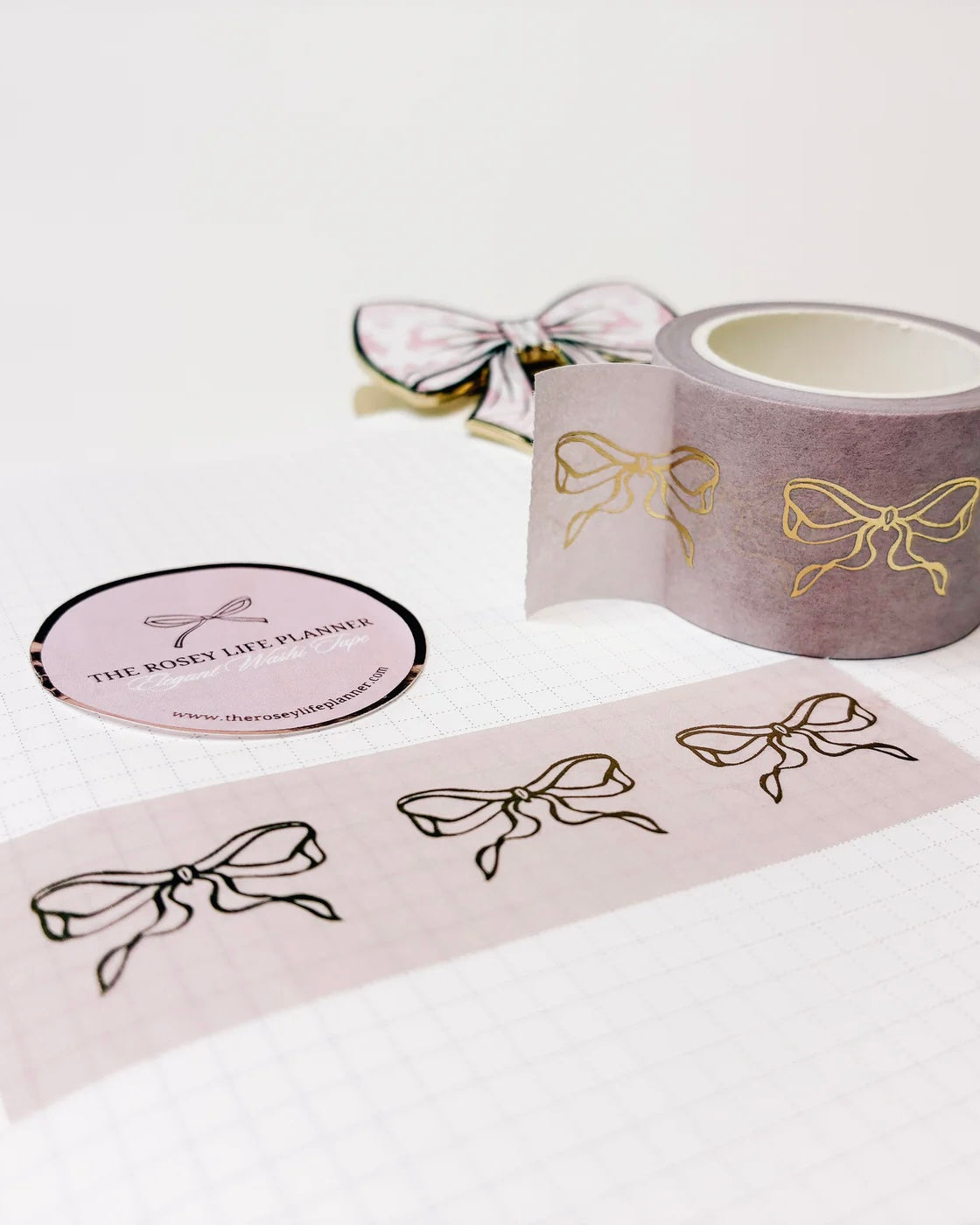 Washitape | roze met strikjes breed