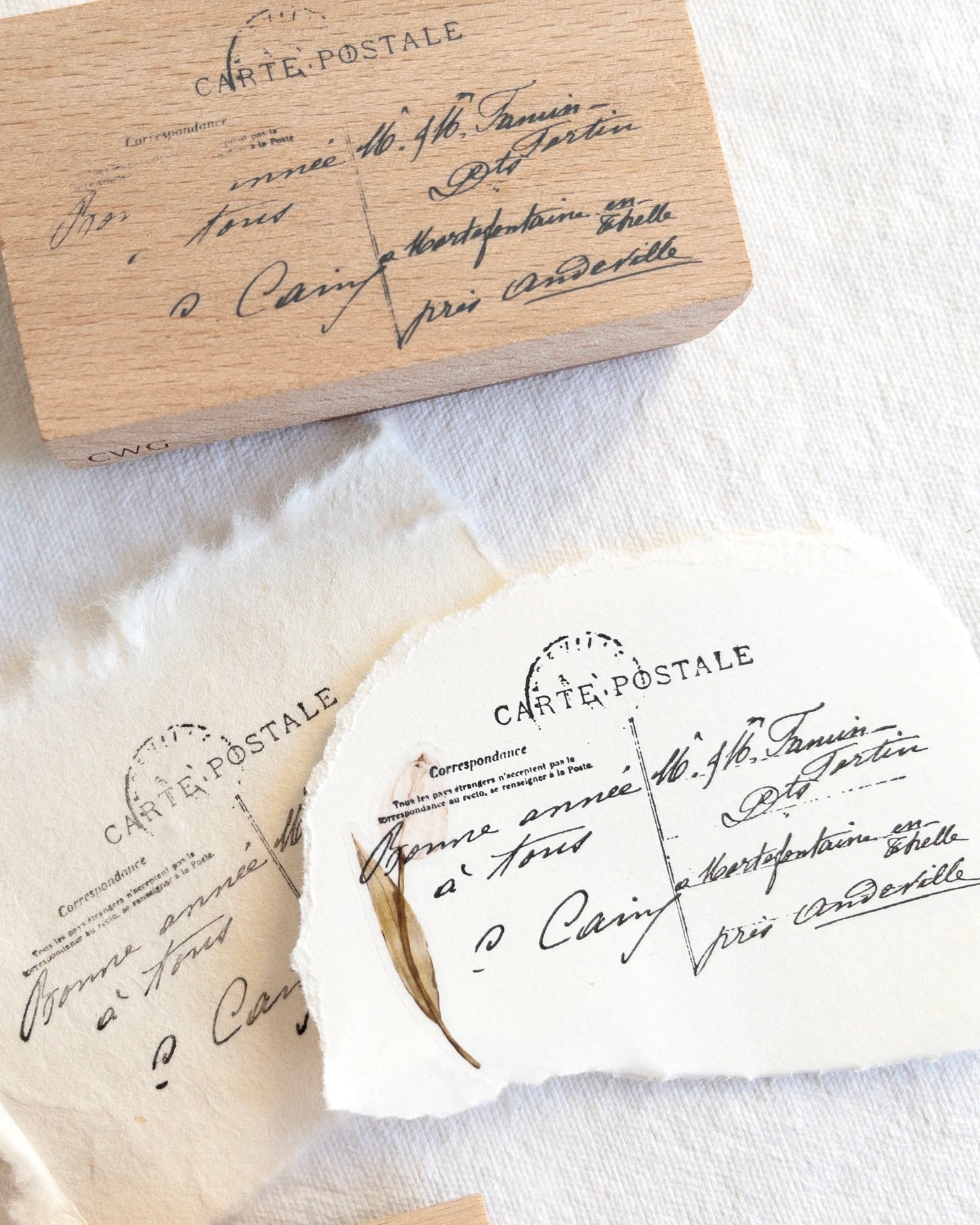 Houten stempel | franse tekst 'carte postale'