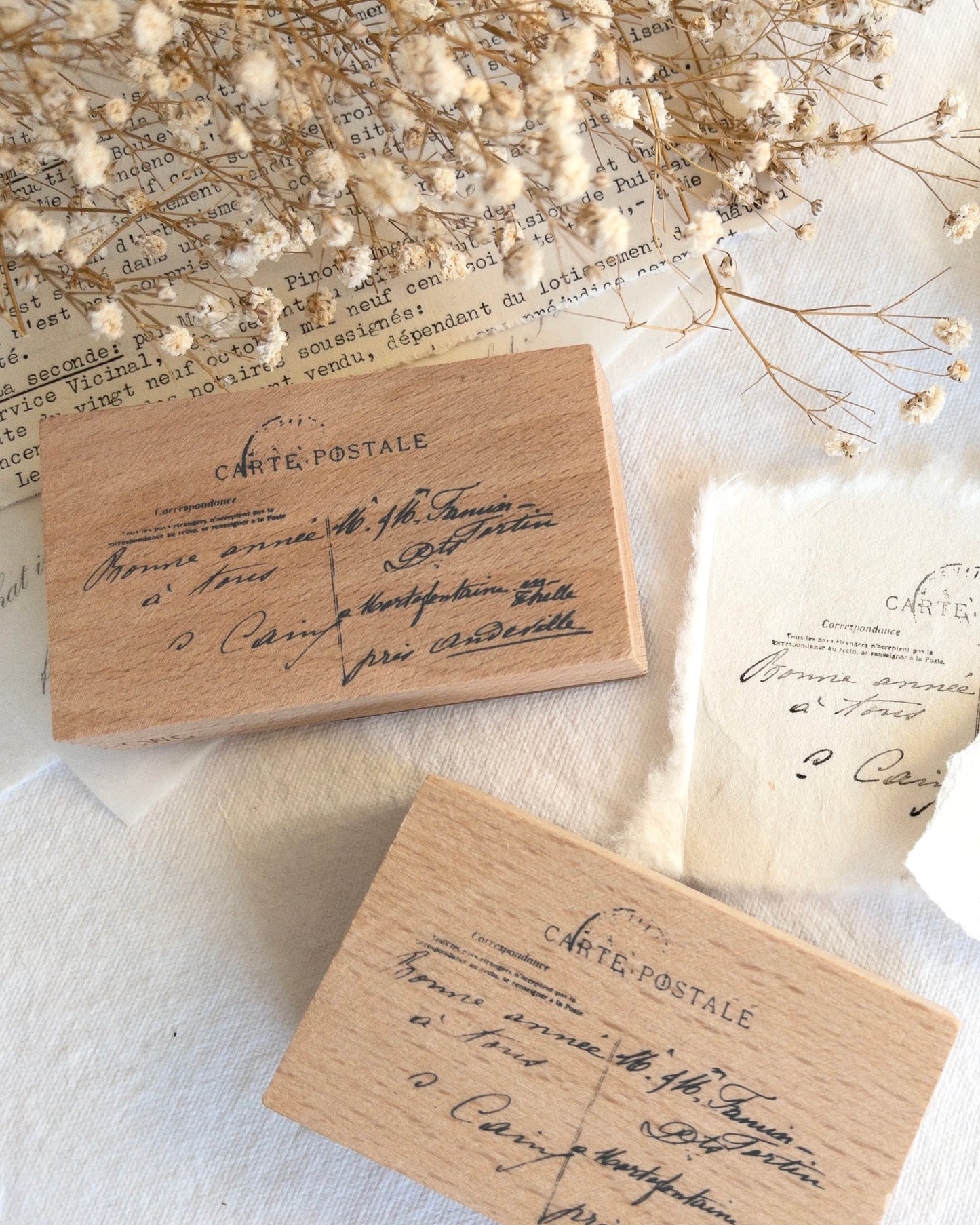 Houten stempel | franse tekst 'carte postale'