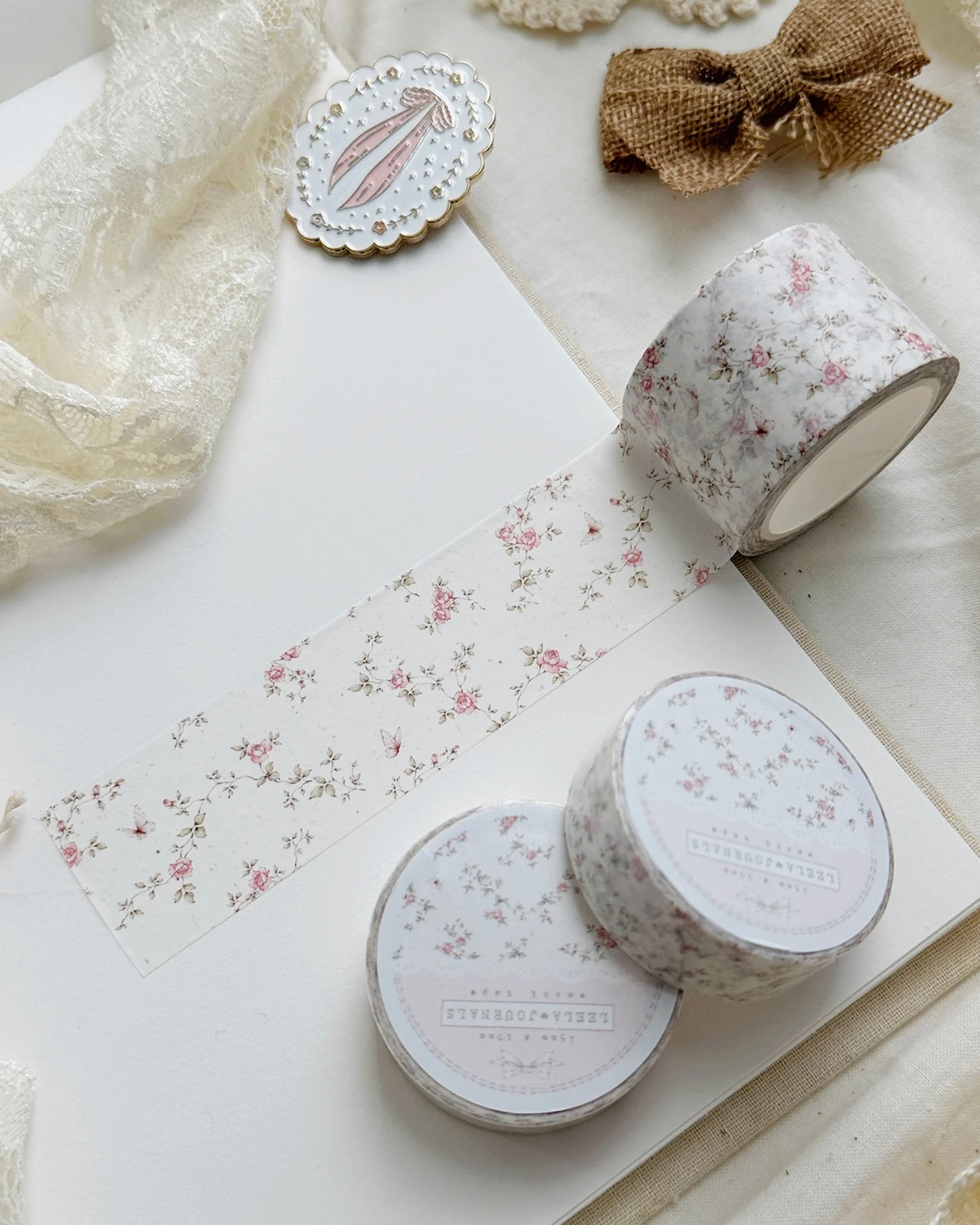 Washitape | pink roses on ivory washitape | 30mm