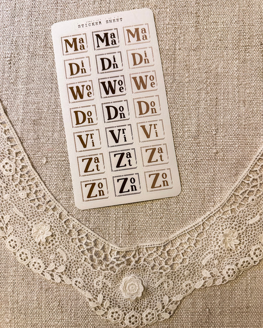 Stickervel | dagen van de week 2 | bruin