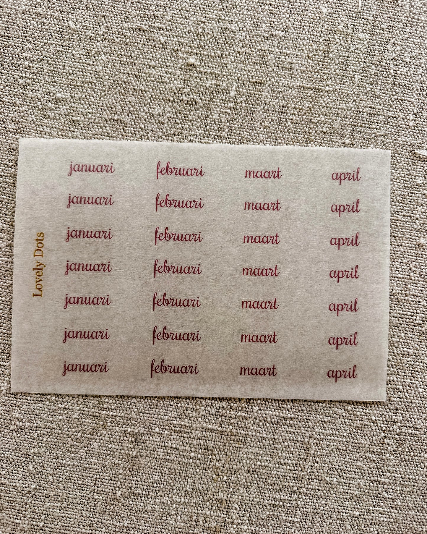 Stickervel | roze | sierlijk | dagen/maanden/cijfers