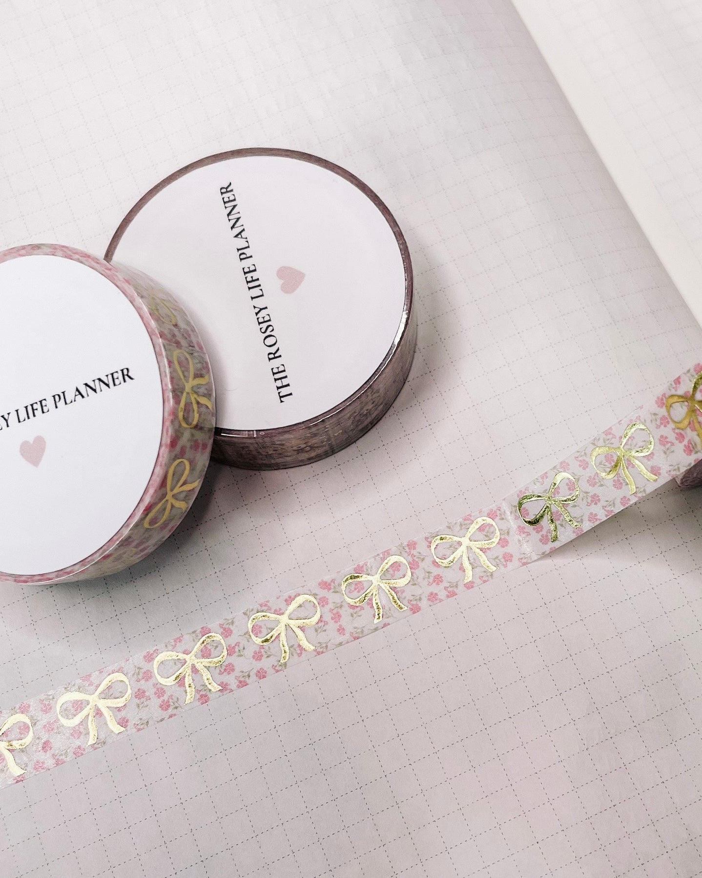 Washitape | gold bows pink flowers