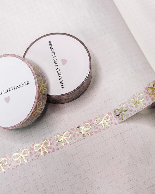 Washitape | gold bows pink flowers
