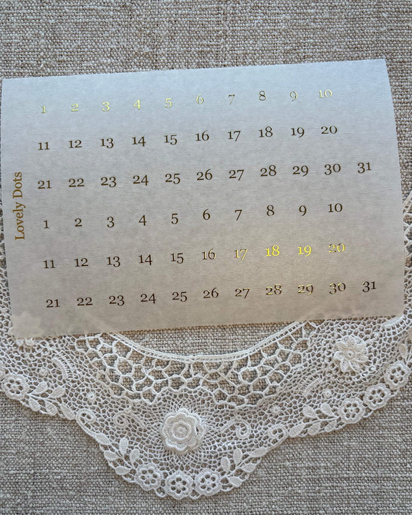 Stickervel | goud | elegant | dagen/maanden/cijfers