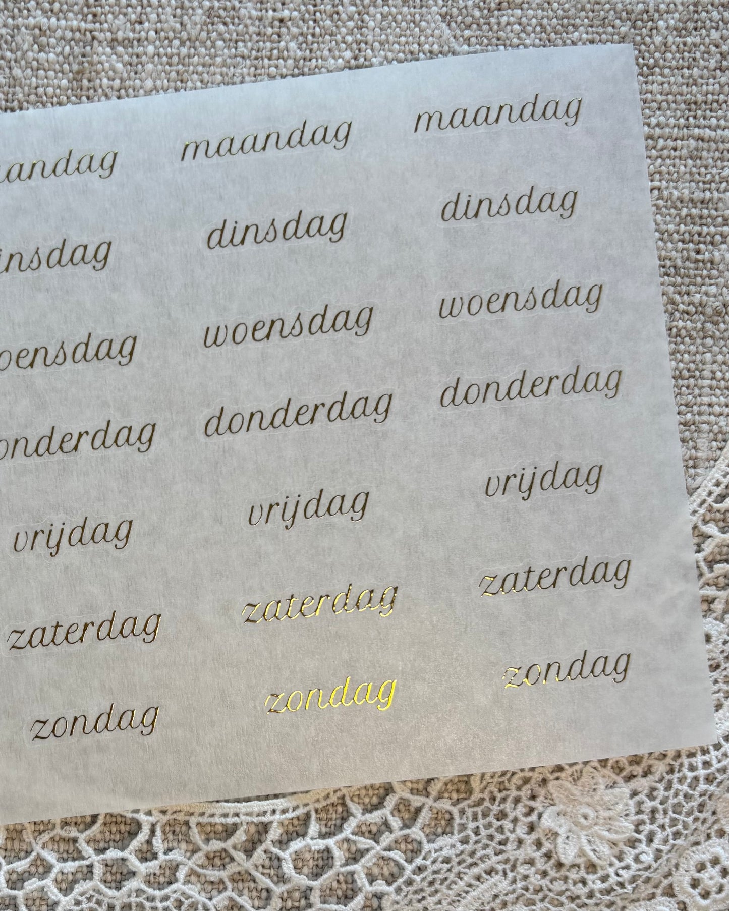 Stickervel | goud | subtiel | dagen/maanden/cijfers