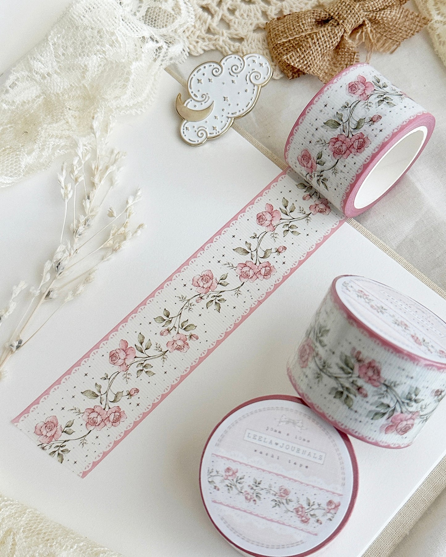 Washitape | pink rose ribbed lace | 30mm
