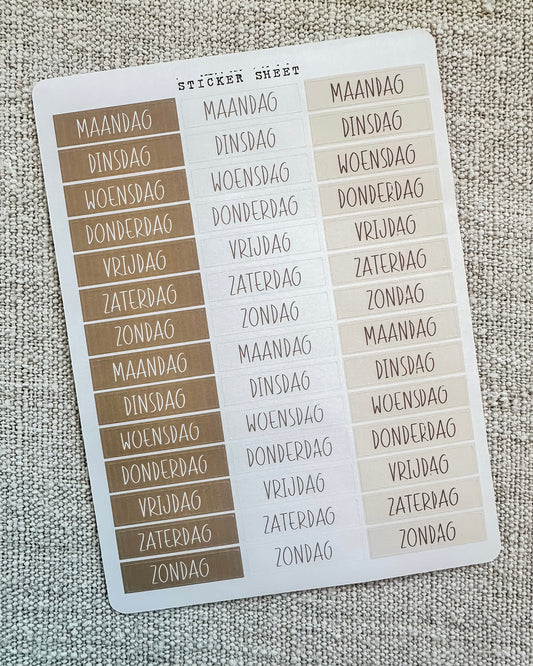 Stickervel | bruin | dagen van de week