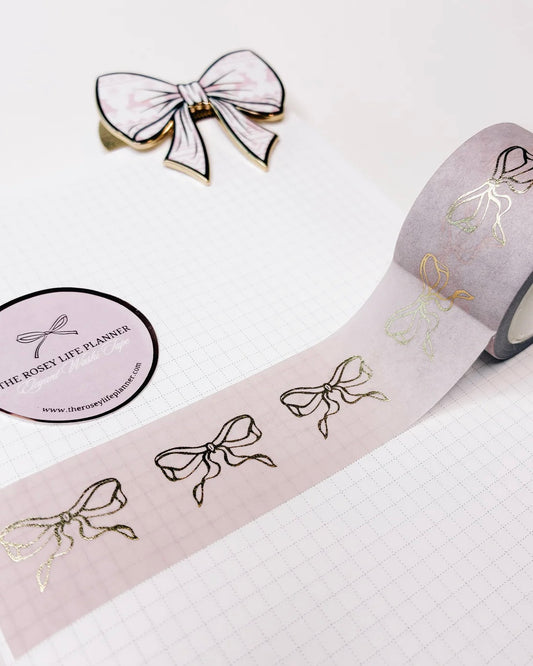 Washitape | roze met strikjes breed