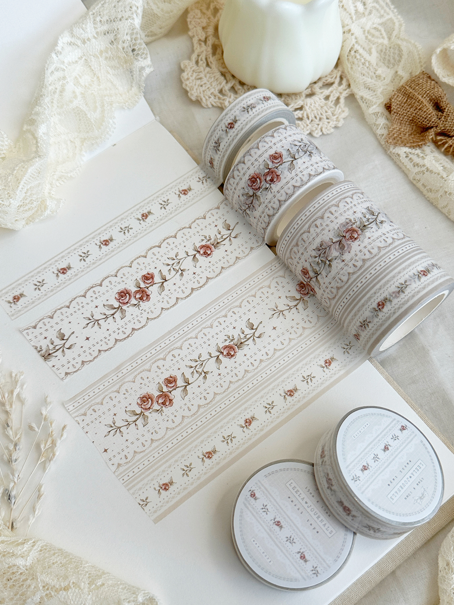 Washitape | romantische rode roosjes met kant | 30mm