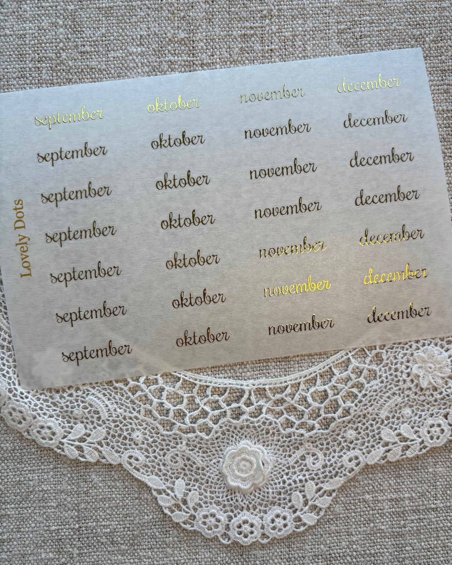 Stickervel | goud | sierlijk | dagen/maanden/cijfers