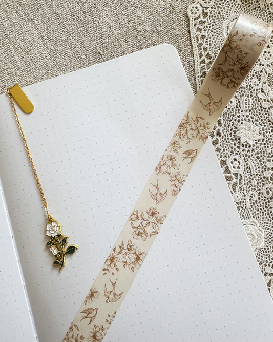 Washitape | creme bloemen met vogeltjes