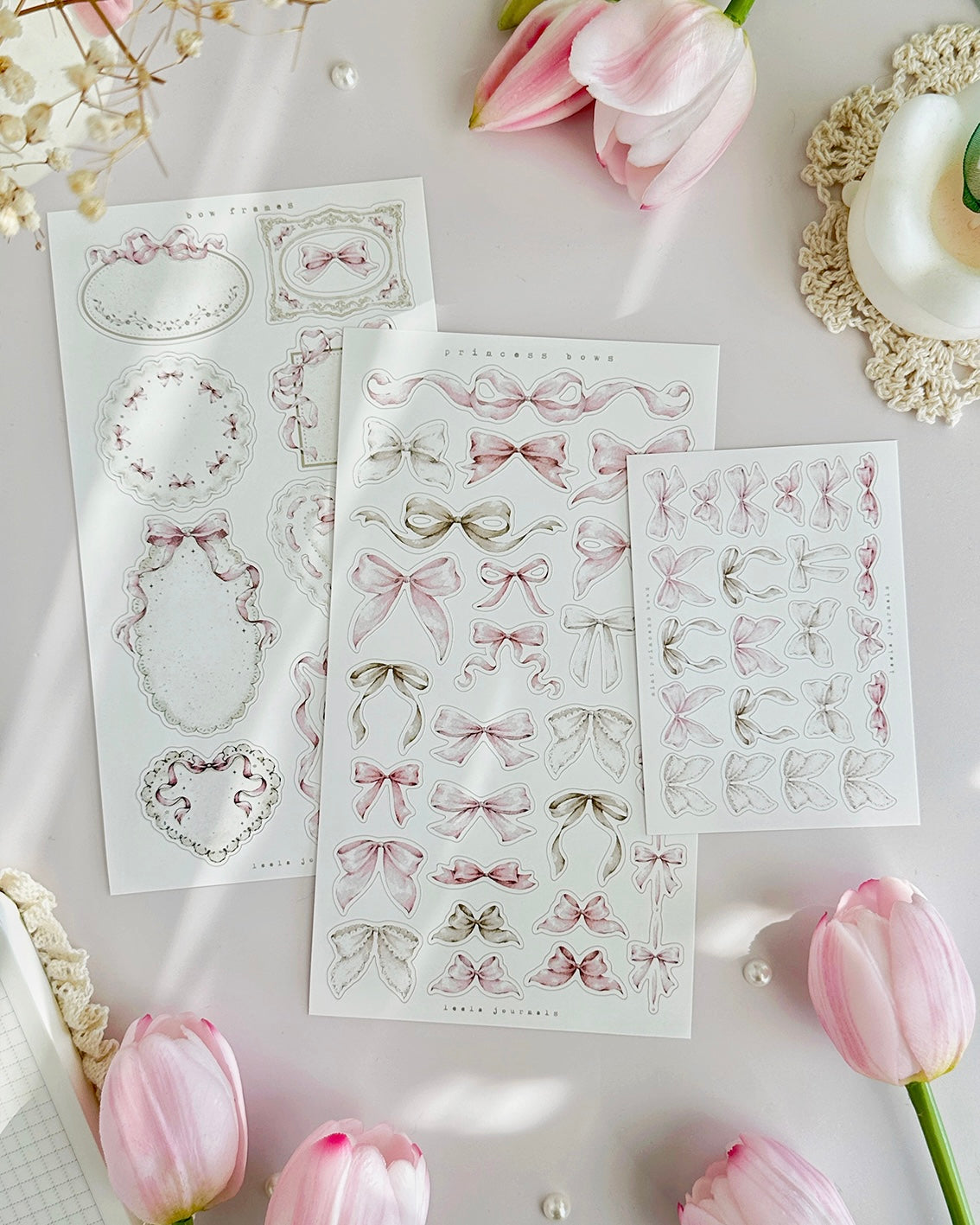 Stickervellen | princess bows & frames | 3 stuks | mat