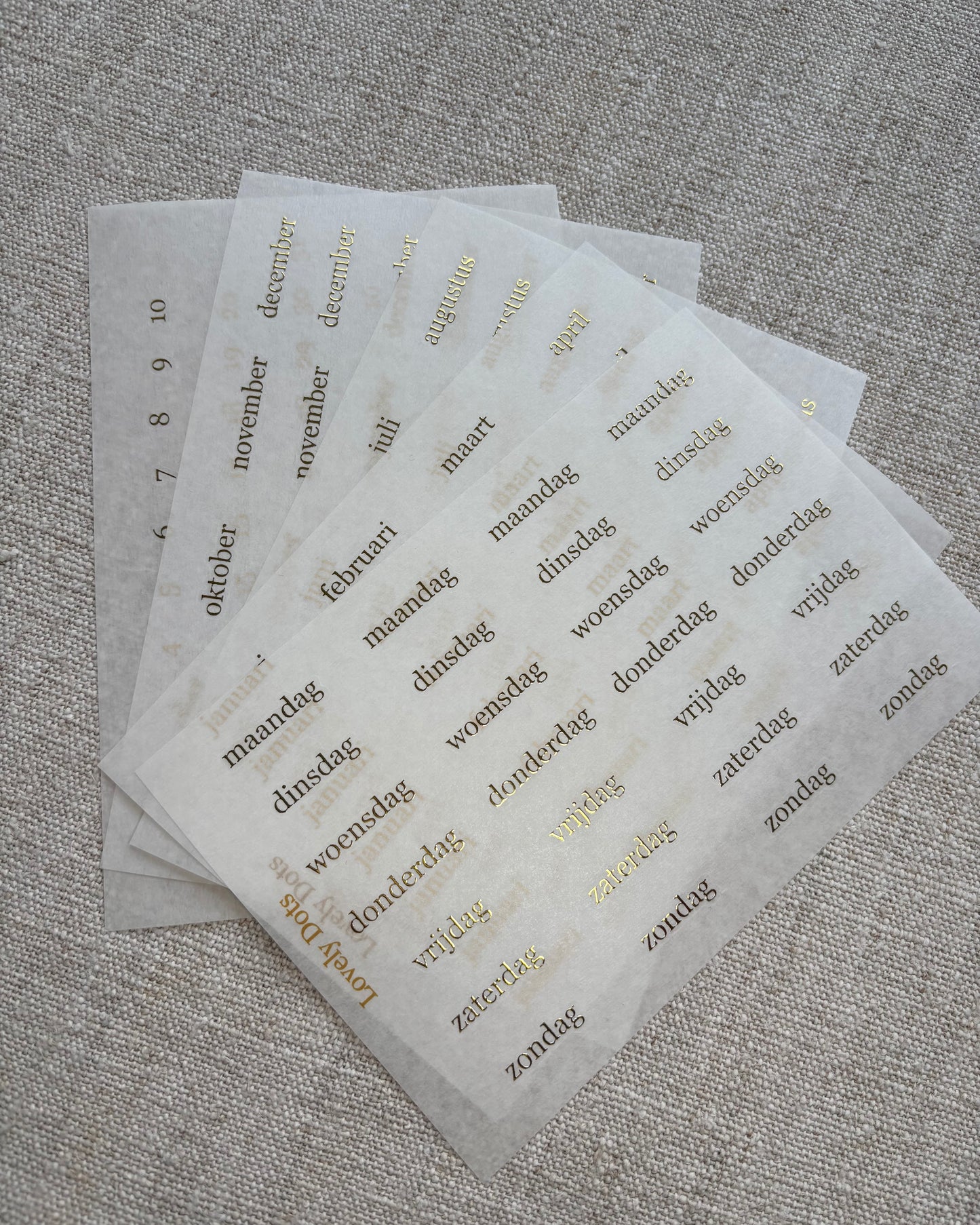 Stickervel | goud | elegant | dagen/maanden/cijfers