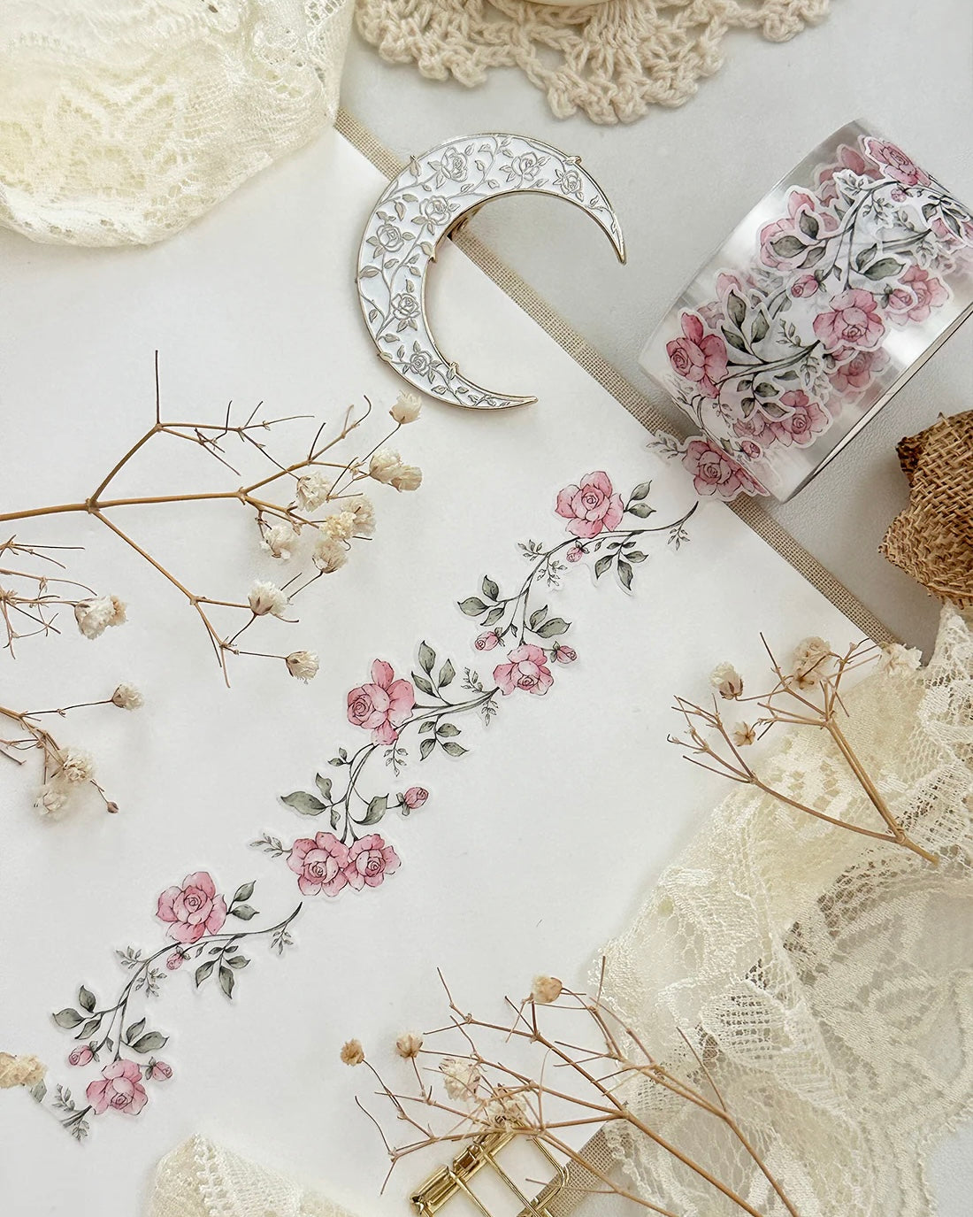 Washitape | rose vine | die cut | pink