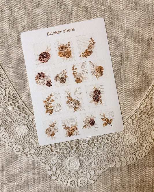 Stickervel | bruine bloemen