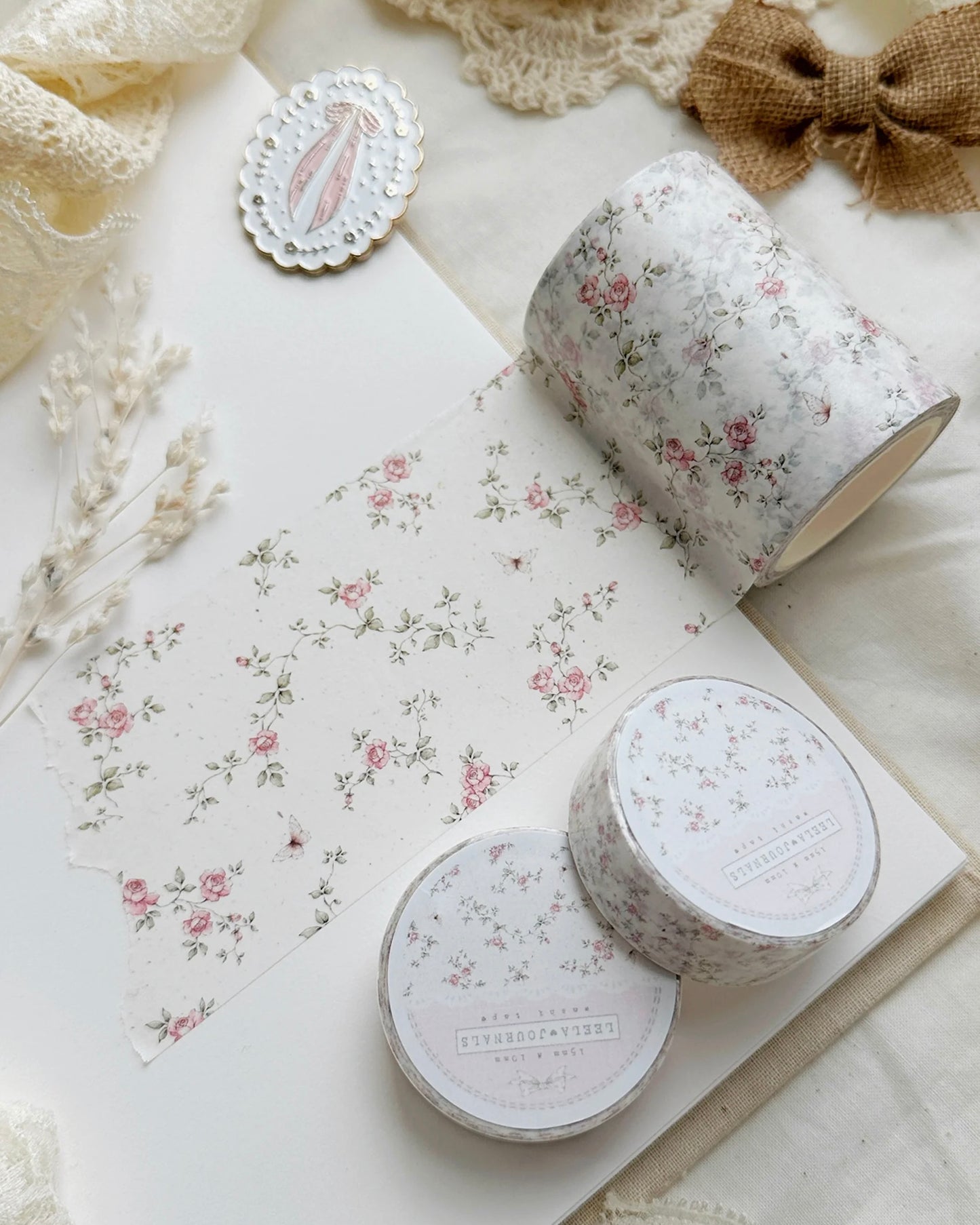 Washitape | pink roses on ivory washitape | 50mm