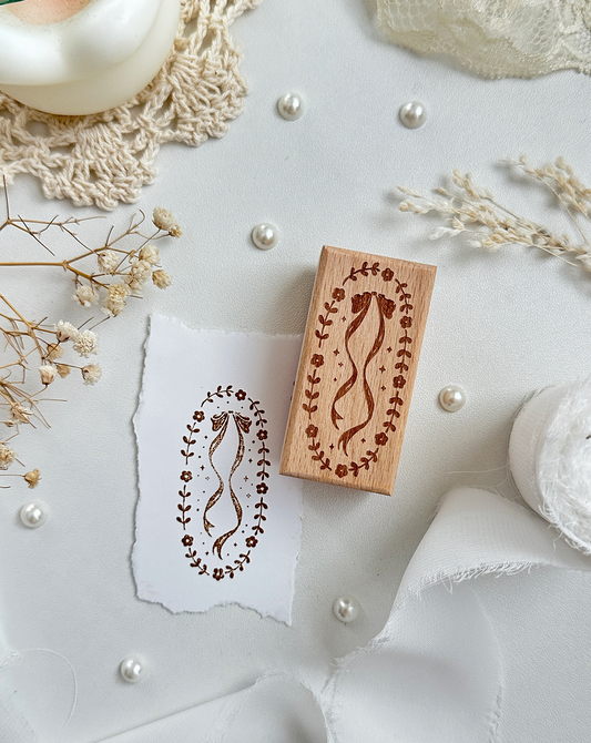 Houten stempel | strik met bloementjes
