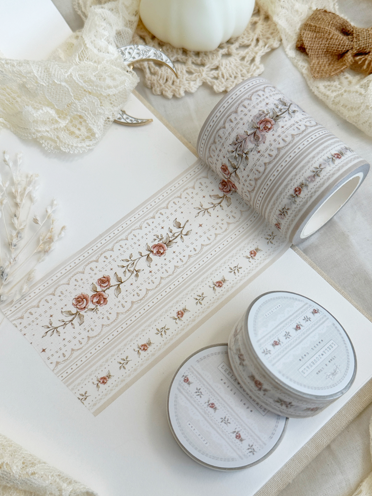 Washitape | romantische rode roosjes met kant | 30mm