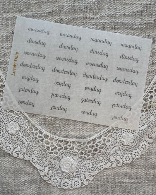 Stickervel | zilver | sierlijk | dagen/maanden/cijfers