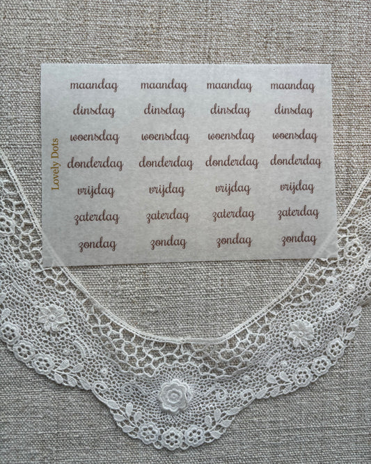 Stickervel | bruin | sierlijk | dagen/maanden/cijfers