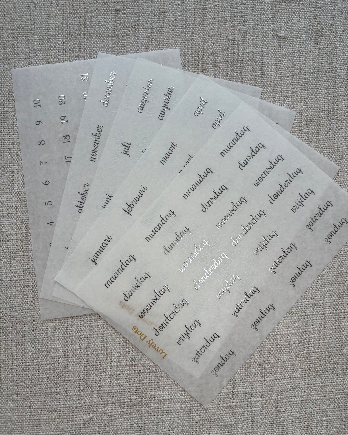 Stickervel | zilver | sierlijk | dagen/maanden/cijfers