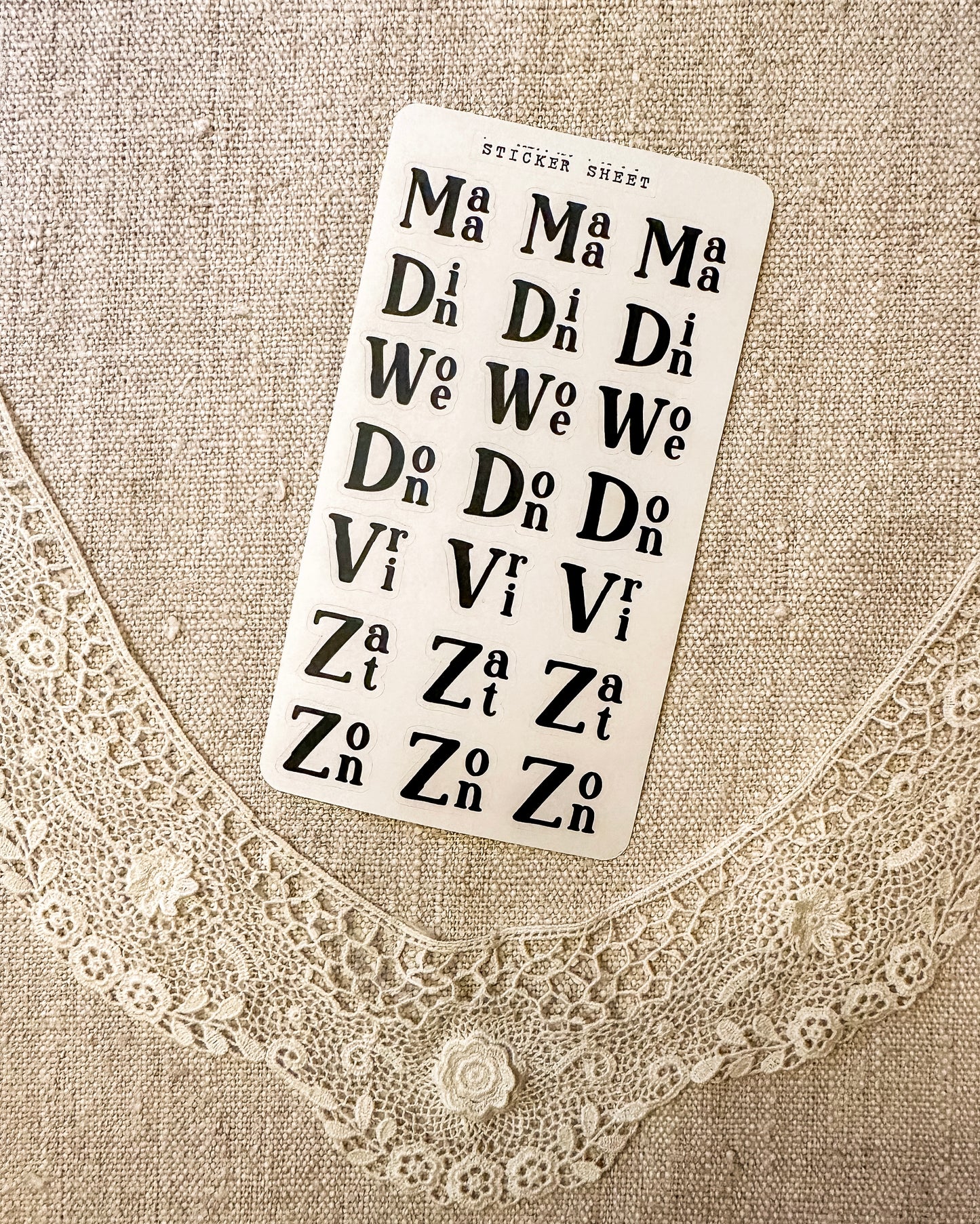 Stickervel | dagen van de week 1 | zwart