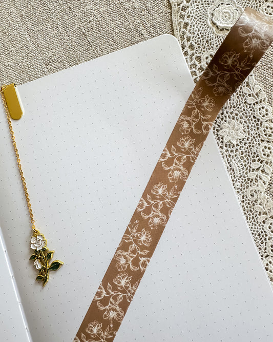 Washitape | bruin met creme bloemen
