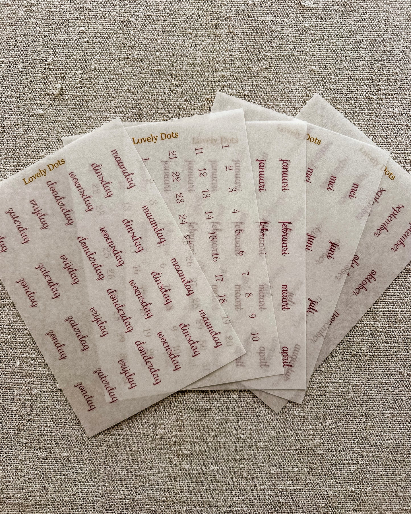 Stickervel | roze | sierlijk | dagen/maanden/cijfers