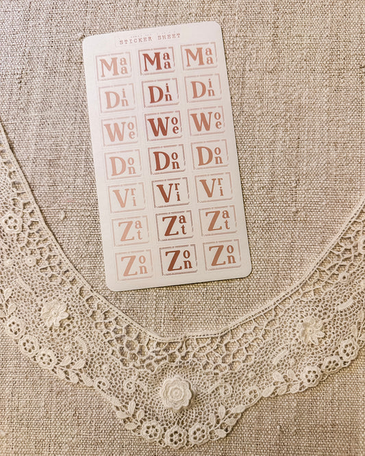 Stickervel | dagen van de week 2 | roze