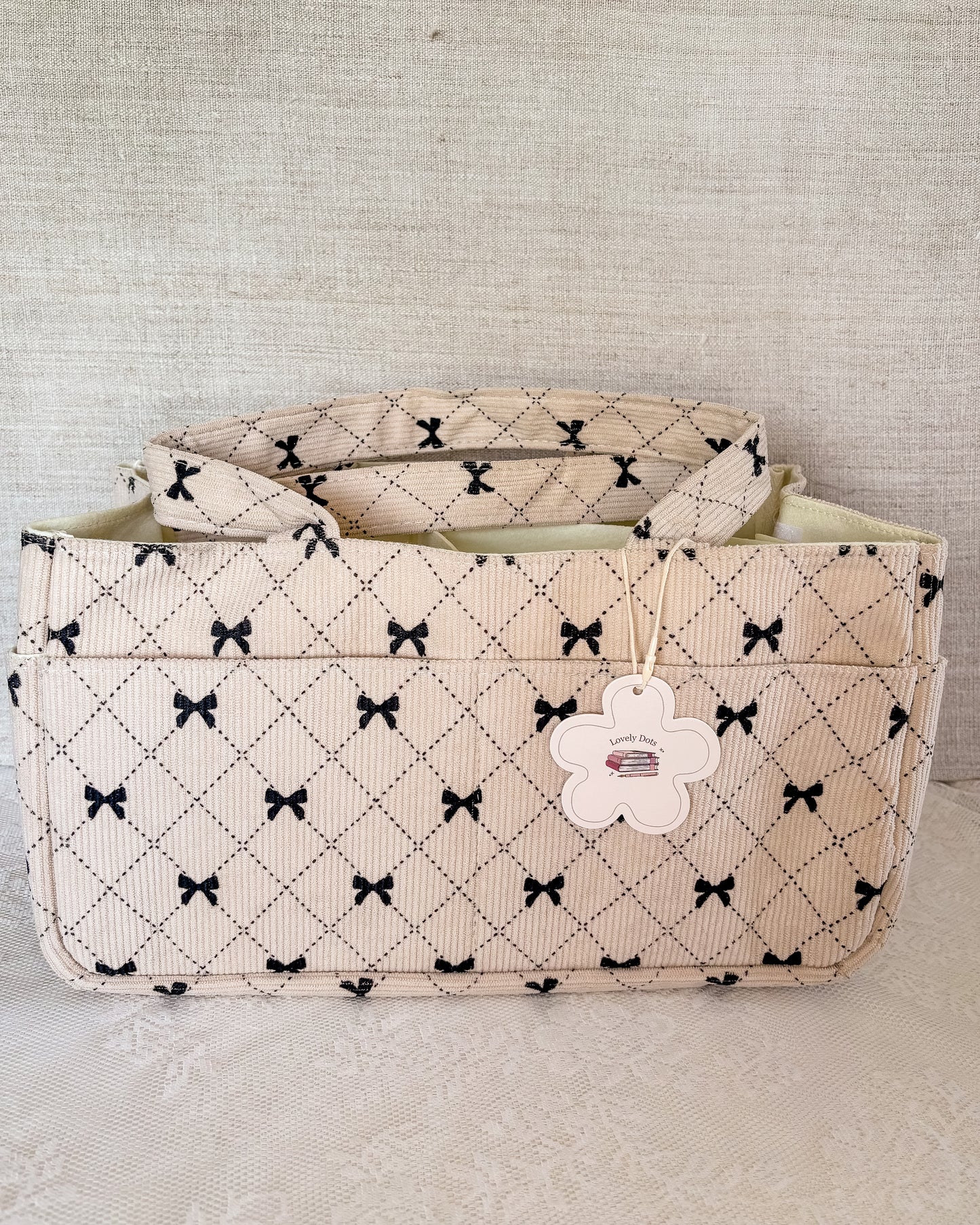 Hobbytas rib | beige met strikjes