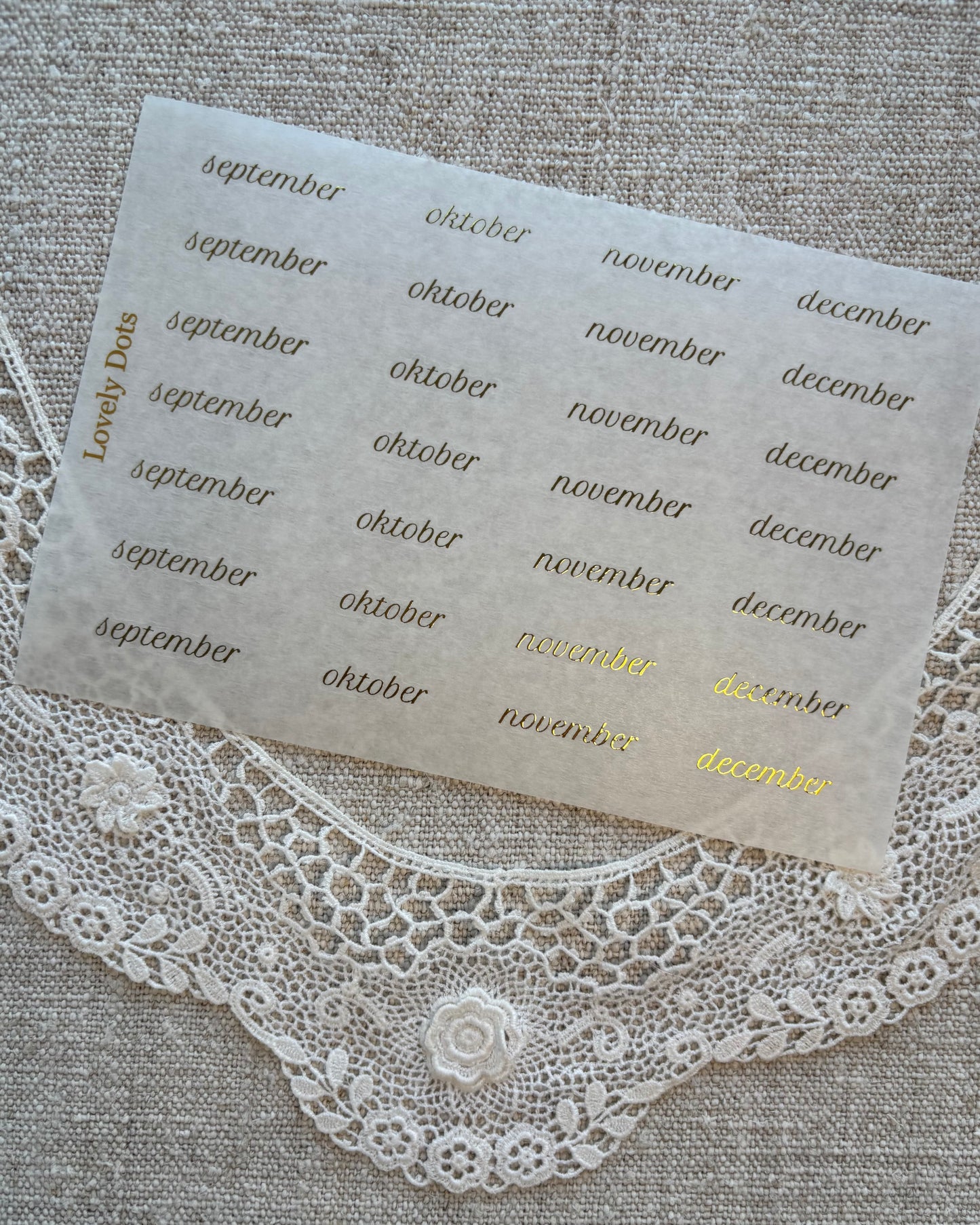 Stickervel | goud | subtiel | dagen/maanden/cijfers