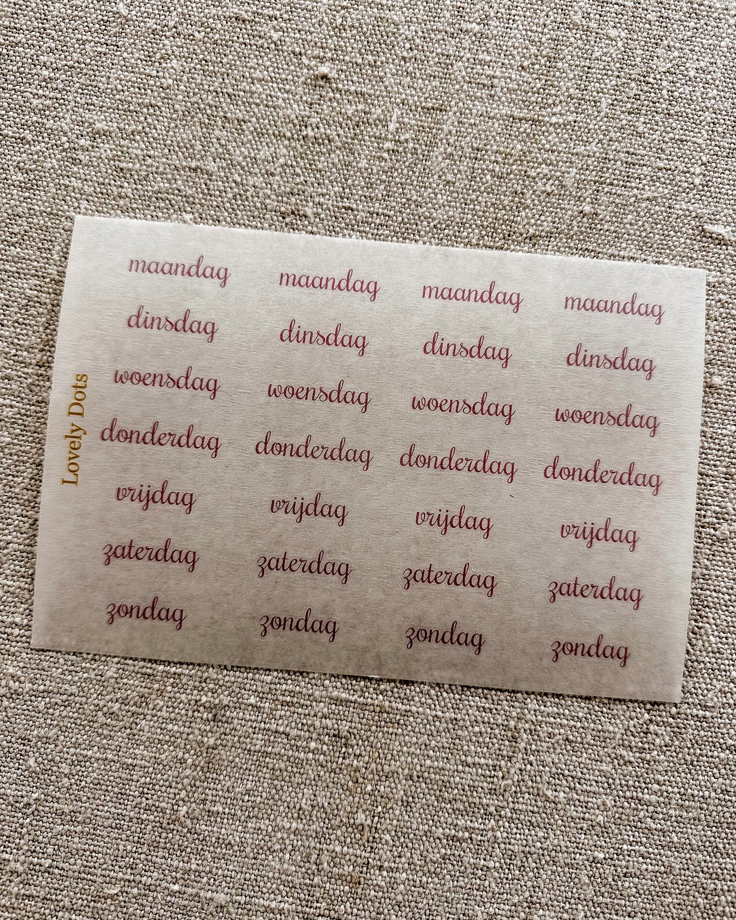 Stickervel | roze | sierlijk | dagen/maanden/cijfers