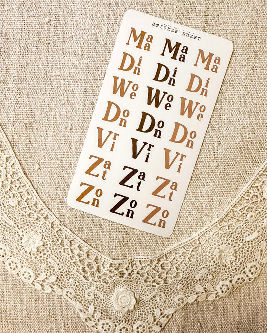 Stickervel | dagen van de week 1 | bruin