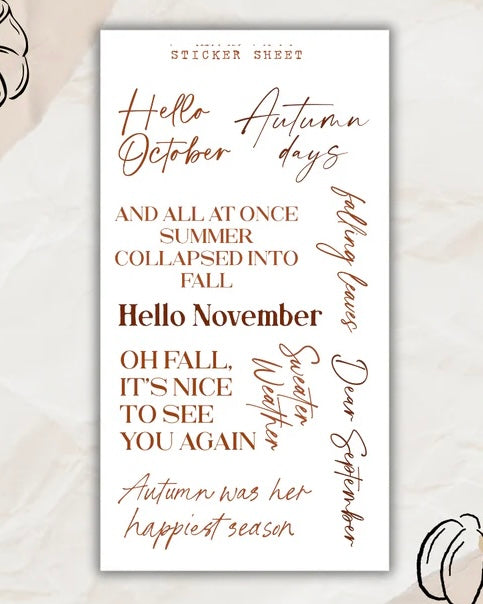 Stickervel | autumn script warm brown