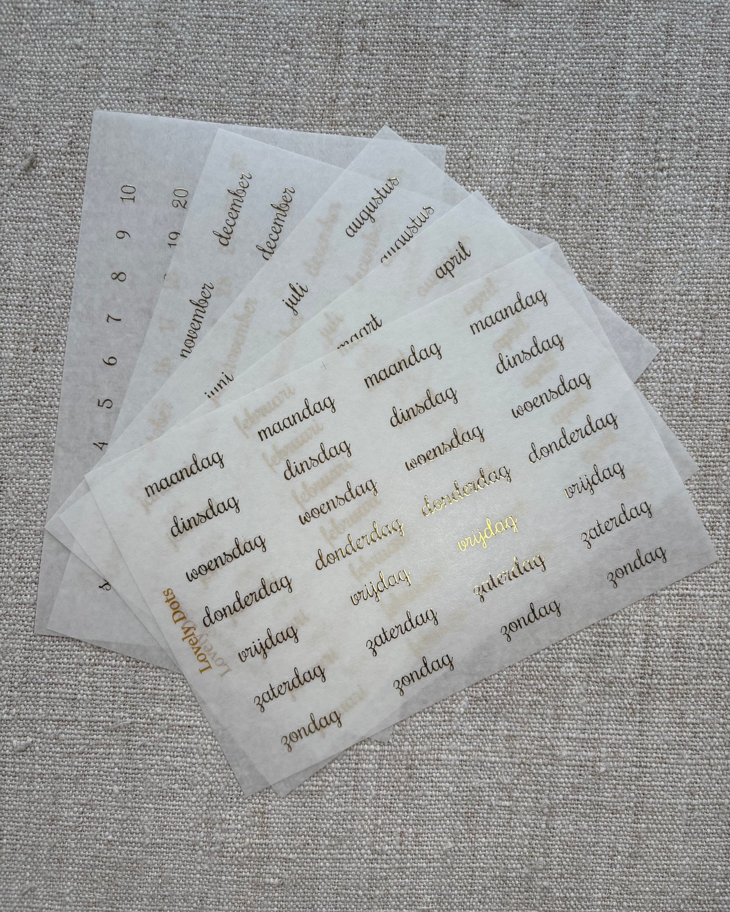 Stickervel | goud | sierlijk | dagen/maanden/cijfers