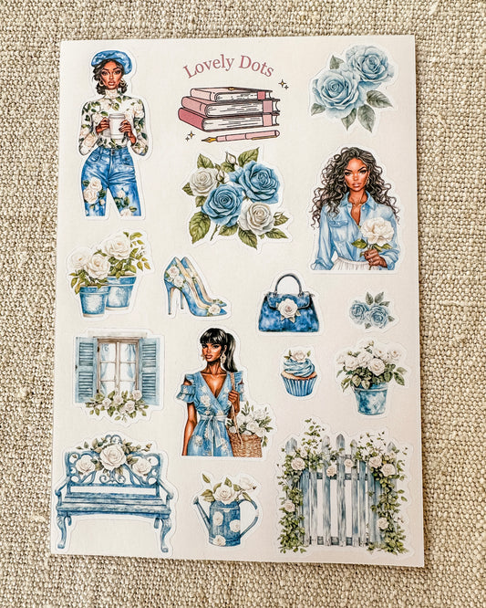 Stickervel | blue roses 2