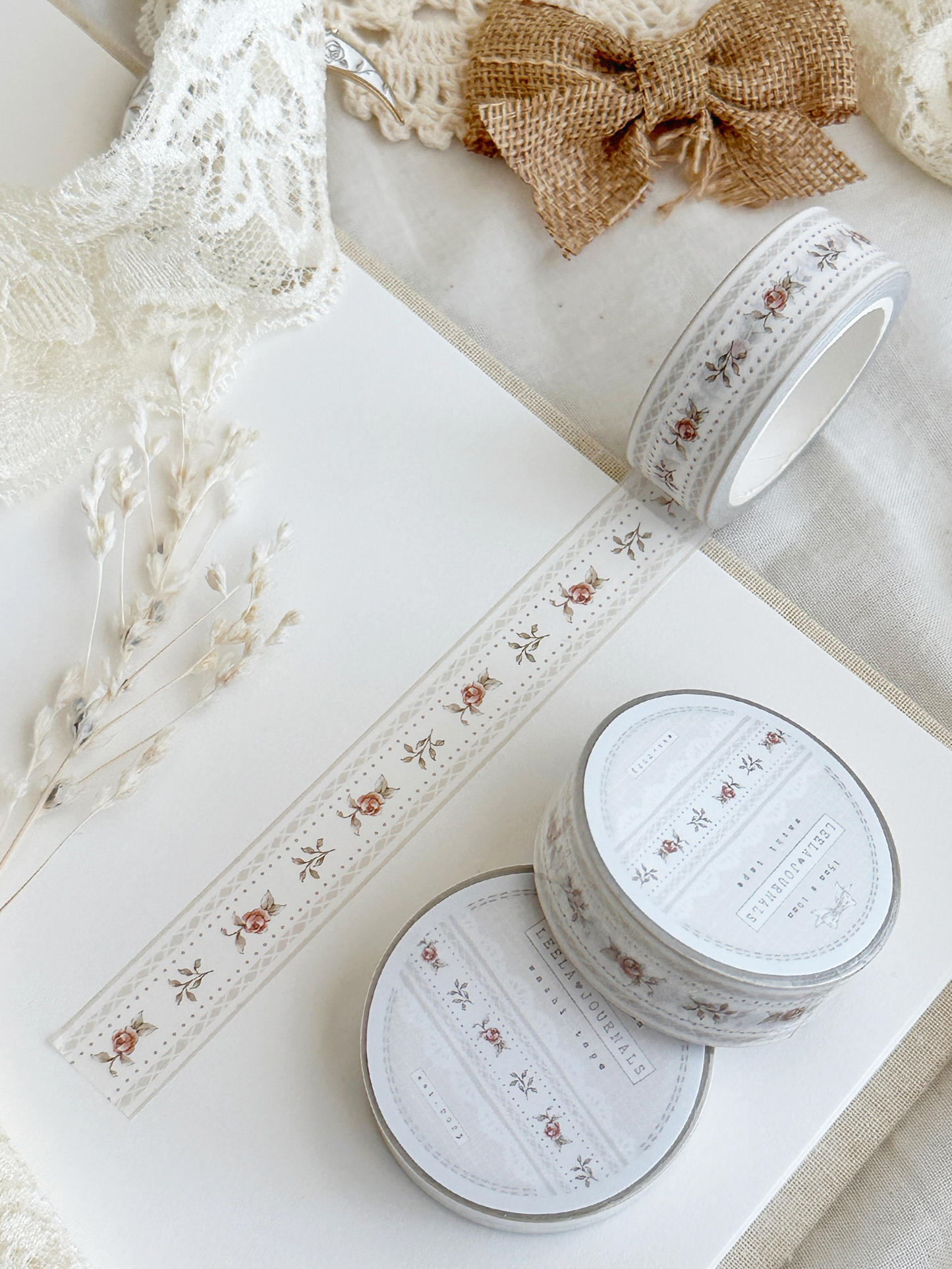 Washitape | romantische rode roosjes met kant | 30mm